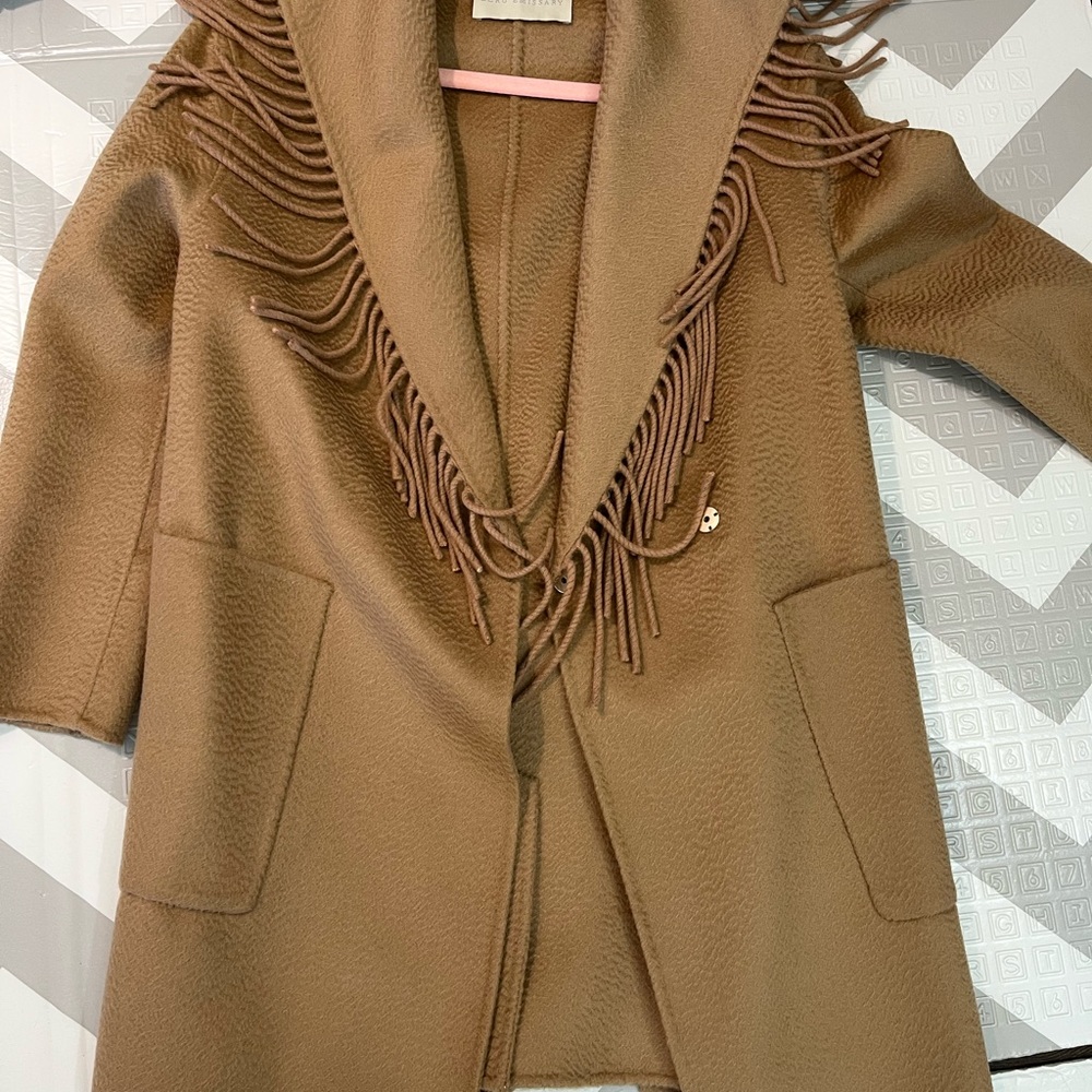 Fringed Shawl Collar Women's Coat in Brown